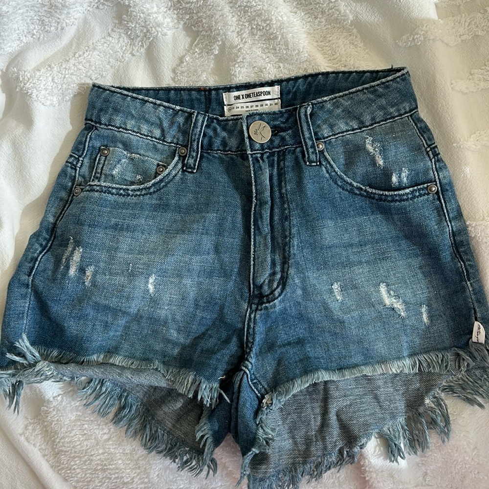 One Teaspoon Blue Distressed Denim Jean Shorts